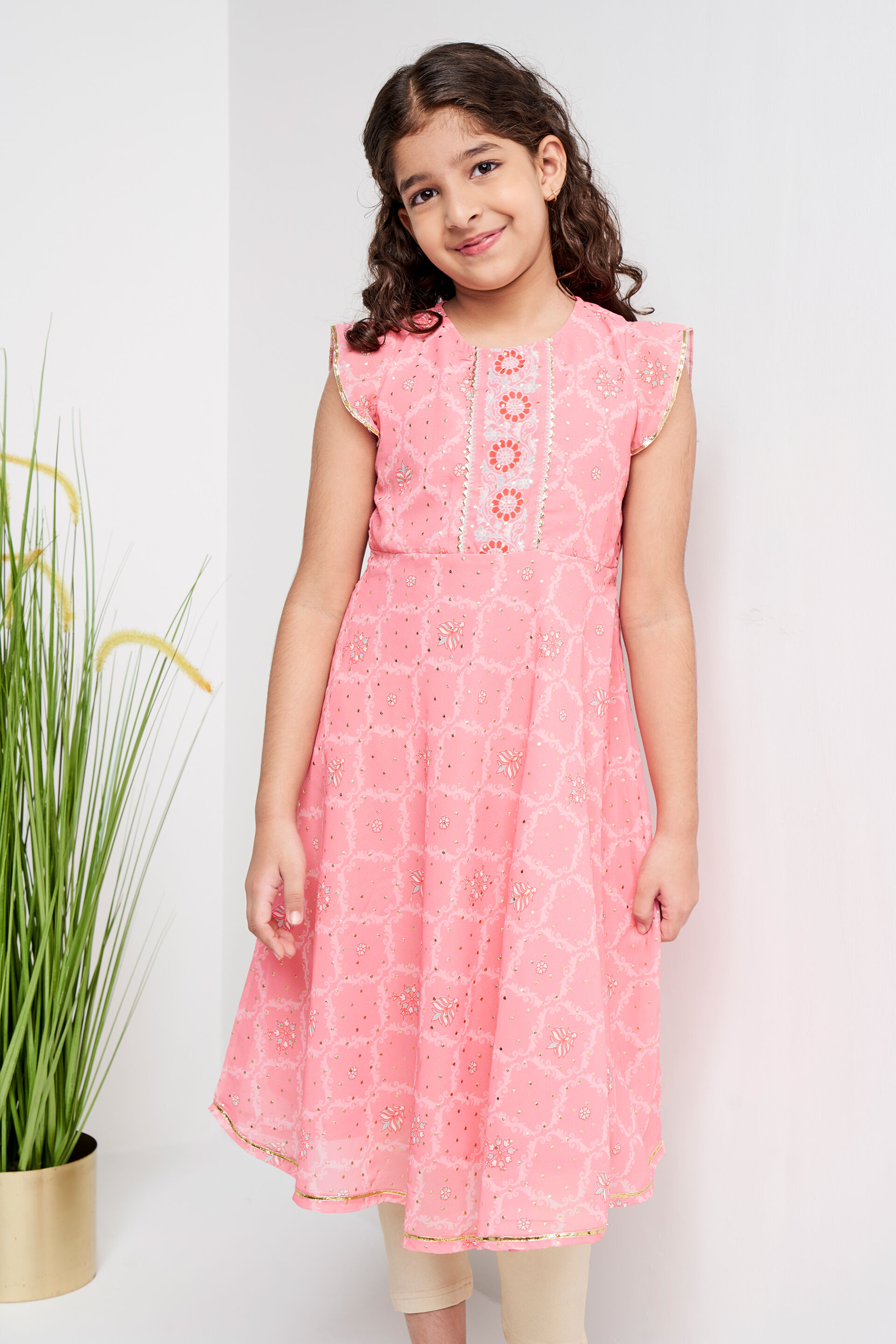 Pink Ethnic Motifs Flared Suit, Pink, image 4